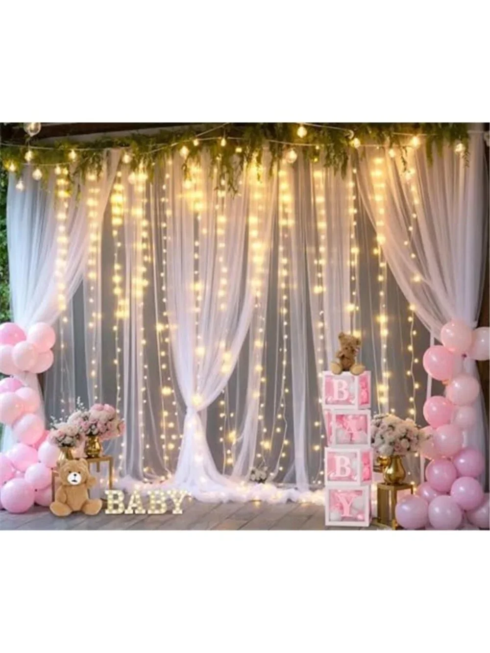 White Sheer Tulle Backdrop Curtain Lights 10ft 8ft Wedding Party Photo Booth